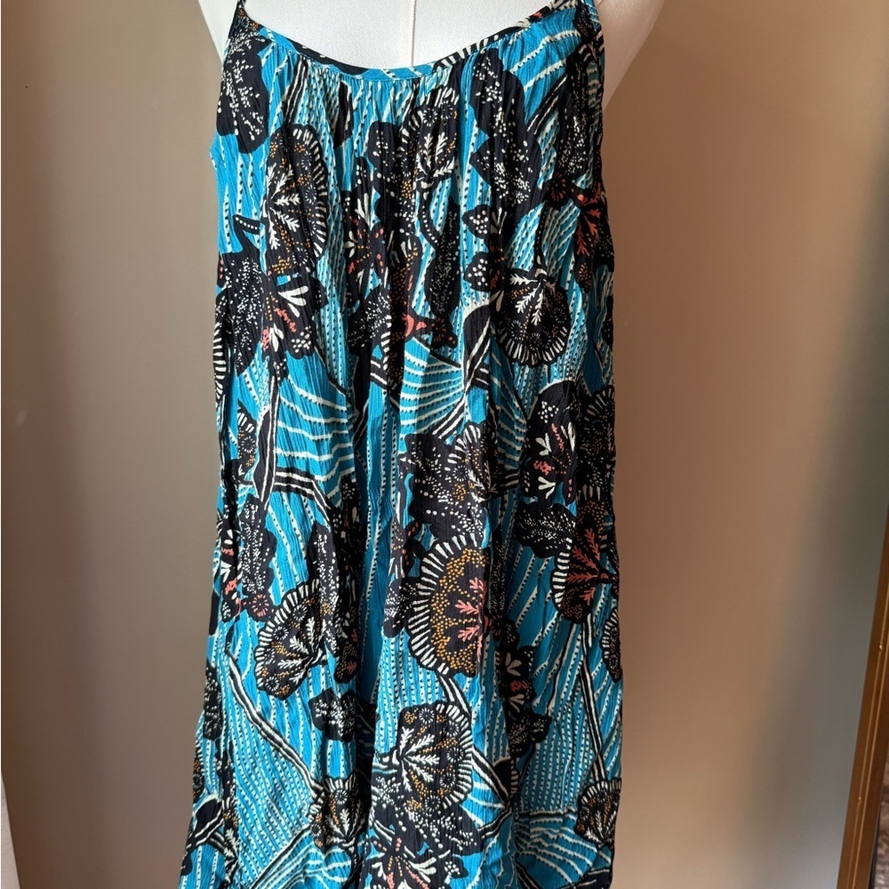 Anthropologie Teal and Black Patterned Dress